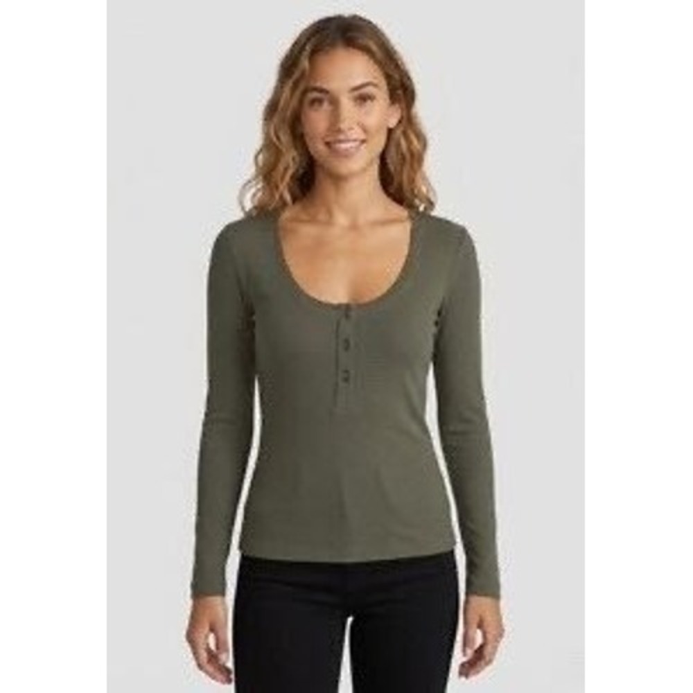 Marine Layer Lexi Henley Top Women Medium Olive Green Excellent Knit Gorpcore